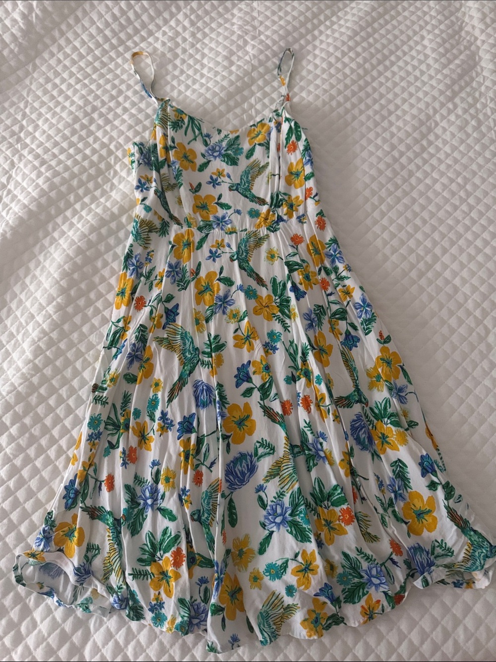 White Floral Sundress with Yellow & Green Print